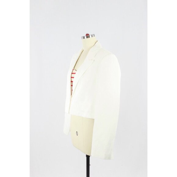 NWT ZARA White Cotton Linen Blend Cropped Single Breasted Blazer, Size M - Picture 4 of 16